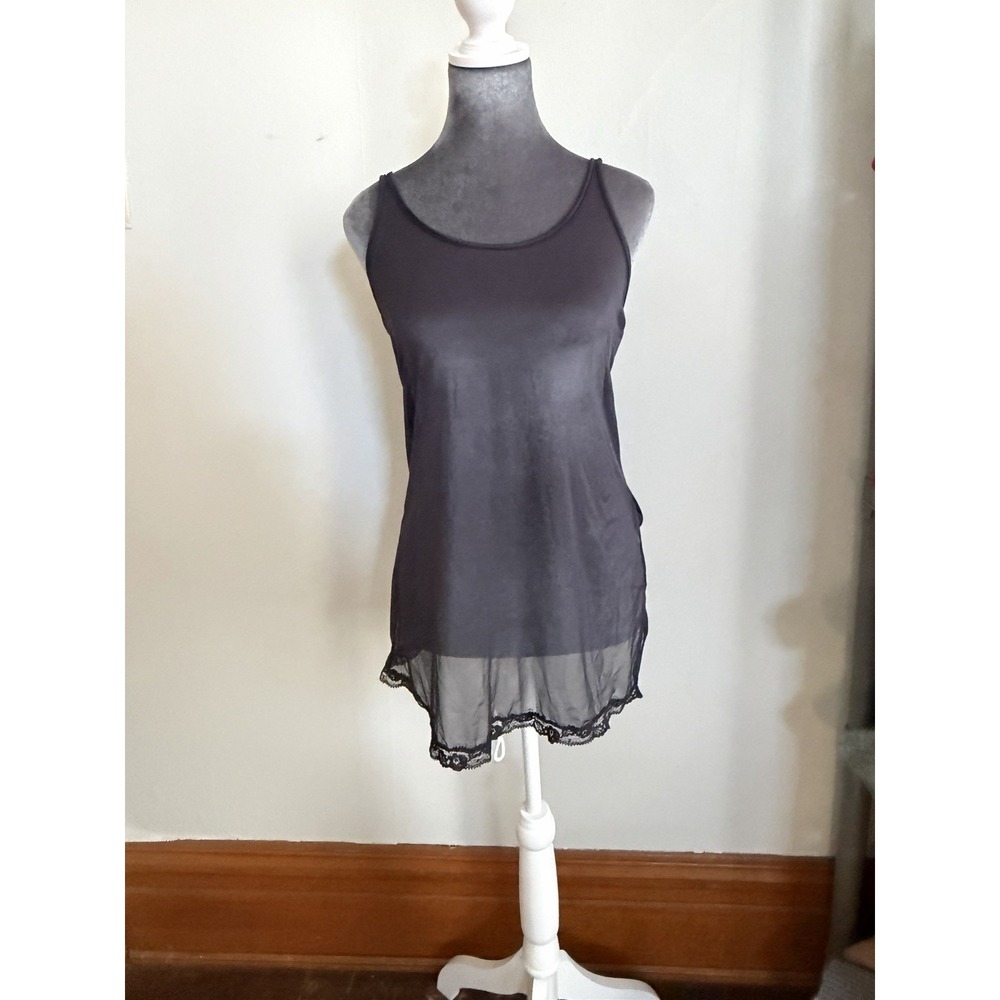 victoria secret Black Mesh Lace Strappy Layering Tank Slip Dress Top Whimsigoth